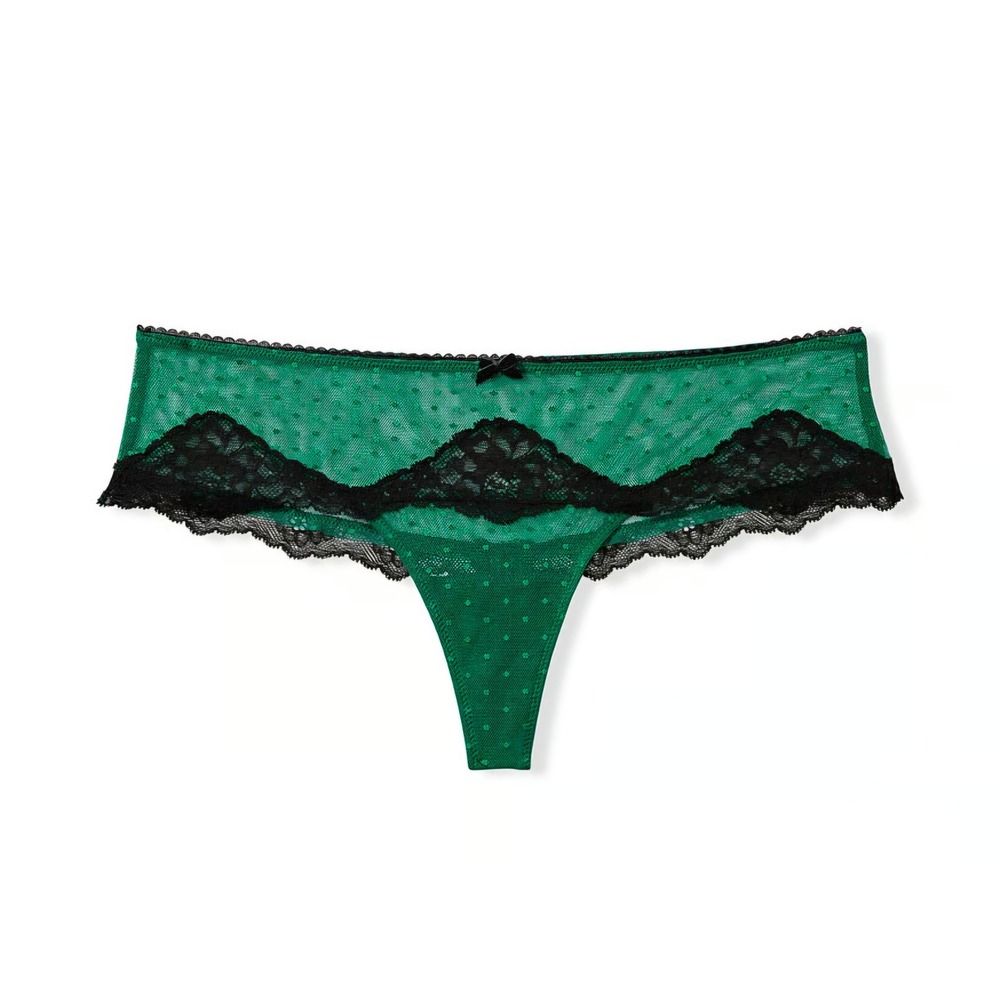 Victoria's Secret Dream Angels Green Swiss Dot Lace Bra and Thong Set 34DD - Picture 2 of 5